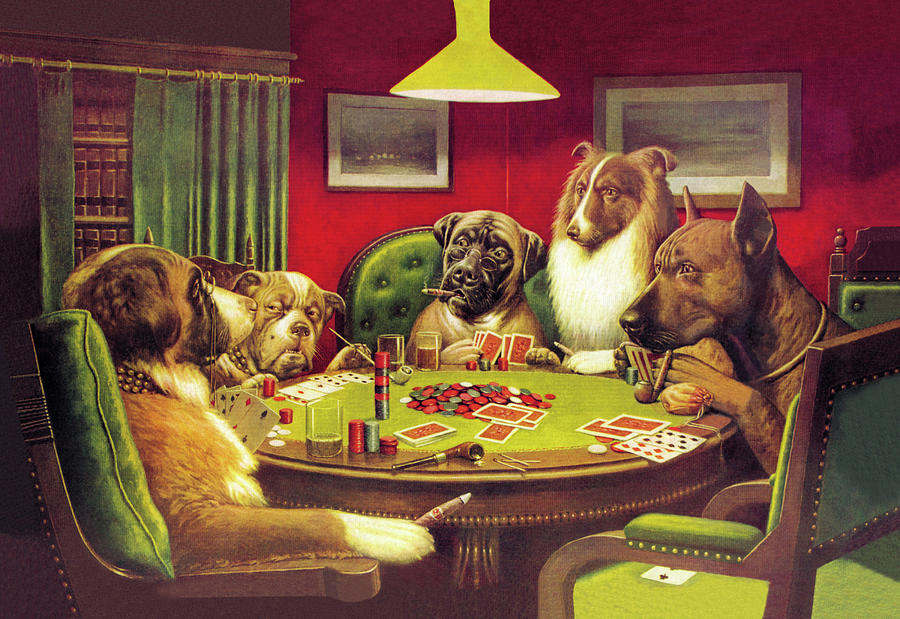 Dog Poker - Is the St. Bernard Bluffing? Painting by C.M. Coolidge