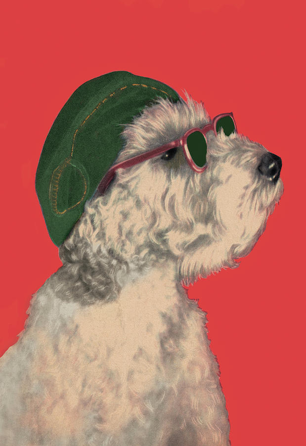 Dog with Glasses and Hat Painting by Diana Thorne