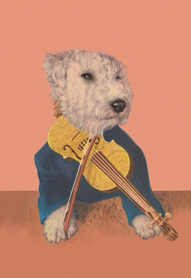 Dog with Violin Painting by Diana Thorne