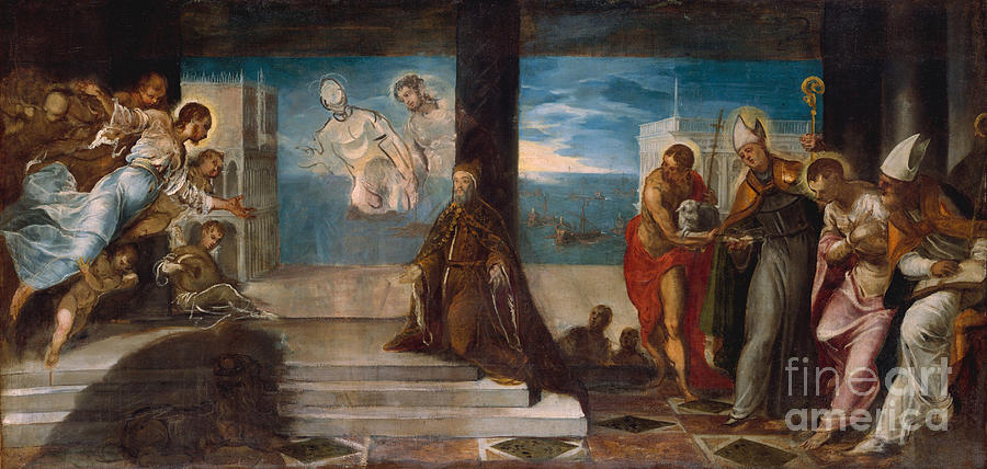 Doge Alvise Mocenigo Presented To The Redeemer, C.1577 Painting by Jacopo Robusti Tintoretto
