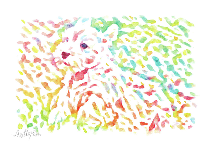 Dog,puppy,pup, doggie,run-Watercolor,Colourful,Dazzling,ImpressionismHandmade,Hand-painted,Greeting  Painting by Artto Pan