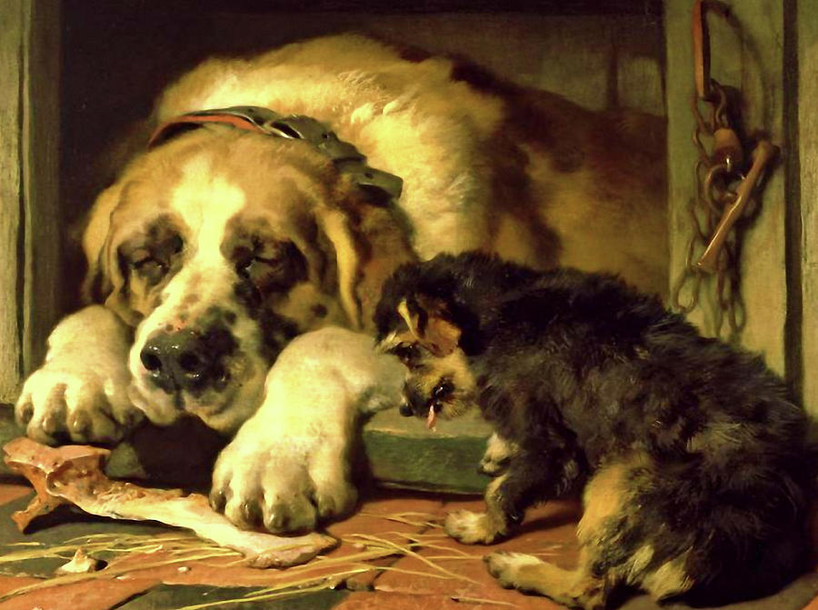 Dogs - Doubtful Crumbs Mixed Media by Edwin Landseer