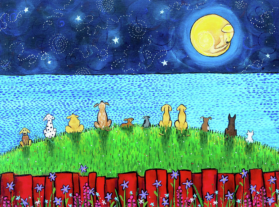 Dog Painting - Dogs Full Moon by Shelagh Duffett