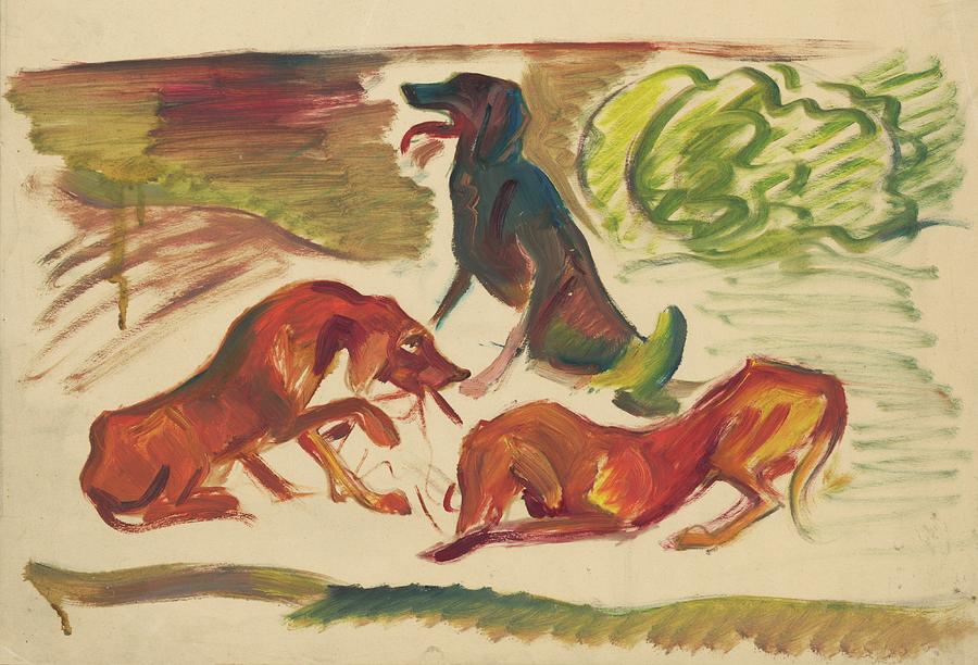 Abstract Painting - Dogs In A Landscape by Arnold Peter Weisz-Kubincan