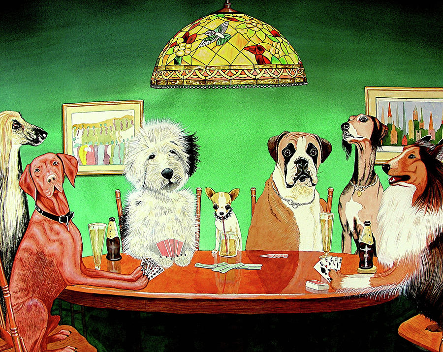 Animal Painting - Dogs Playing Poker by Patrick Sullivan