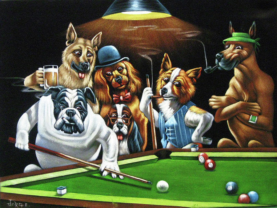 Dogs Playing Pool after original by Coolidge Painting by