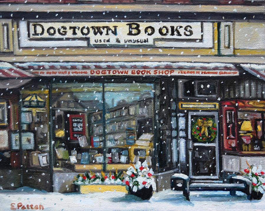 Book Painting - Dogtown Books at Christmas, Gloucester, MA by Eileen Patten Oliver