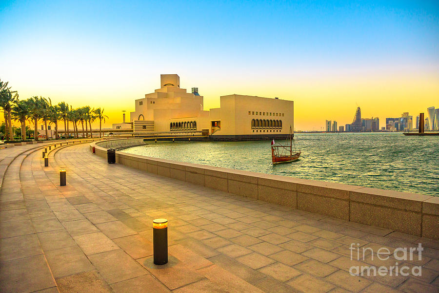 Doha Bay landscape at sunset Photograph by Benny Marty