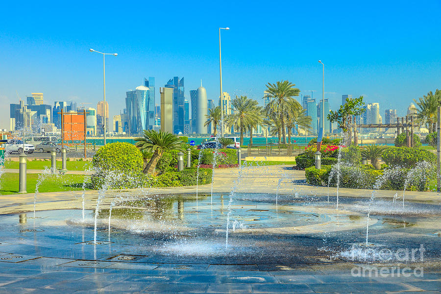 Doha Fountain Corniche Photograph by Benny Marty