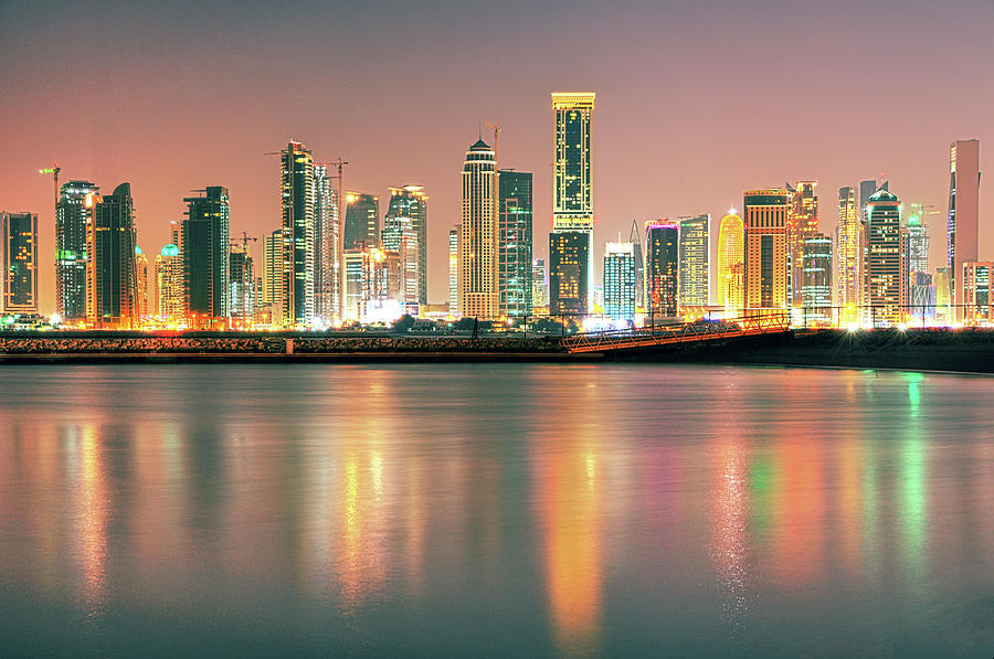 Doha Night Skyline Photograph by Ixefra