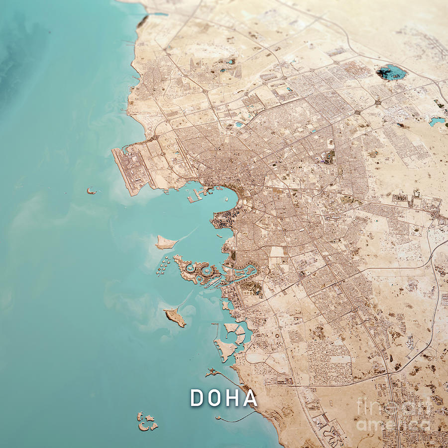 Doha Qatar 3D Render Topo Landscape View From North Feb 2019 Digital Art by Frank Ramspott - Pixels