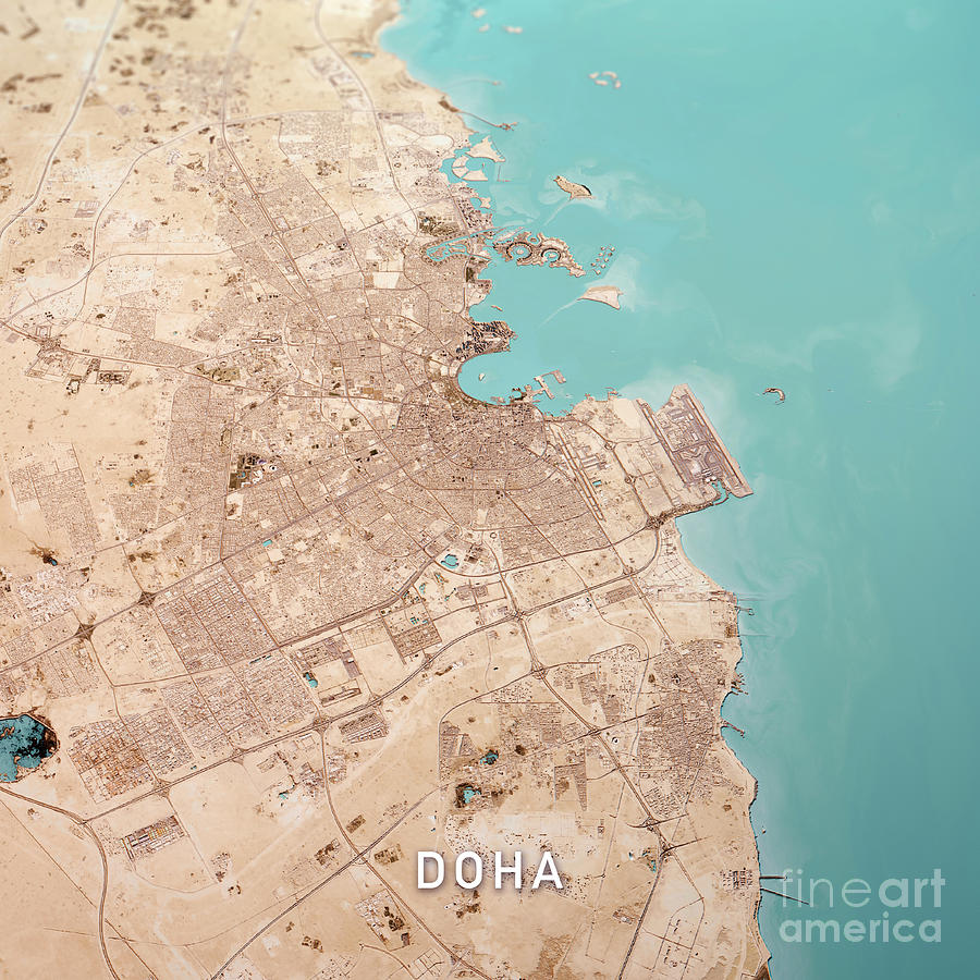 Doha Qatar 3D Render Topo Landscape View From South Feb 2019 Digital Art by Frank Ramspott 