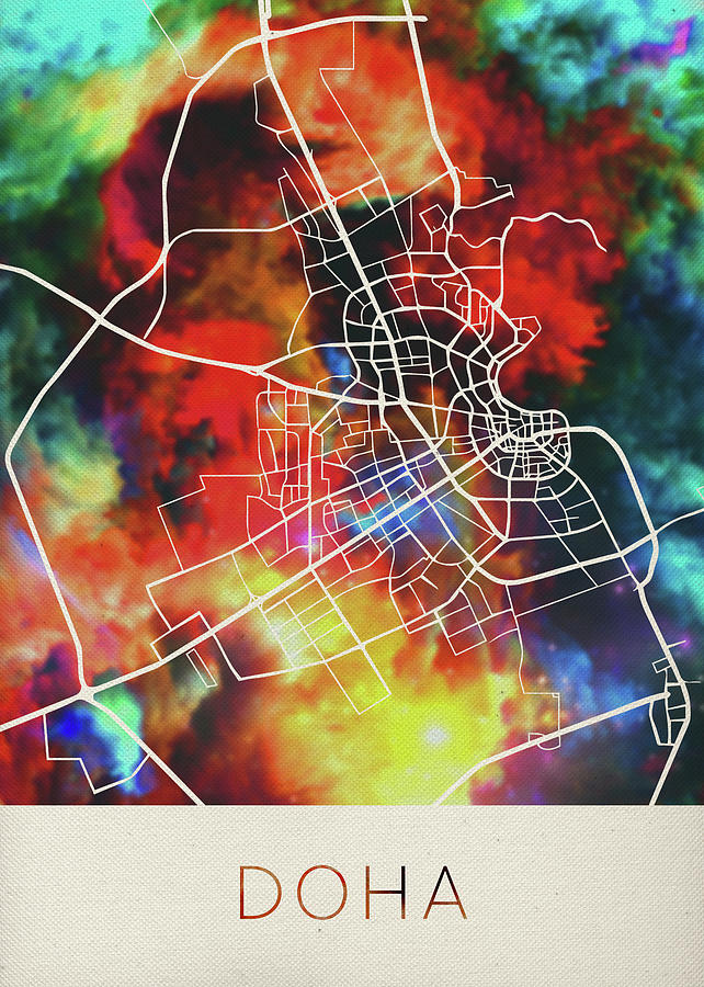 Doha Qatar Watercolor City Street Map Mixed Media by Design Turnpike ...