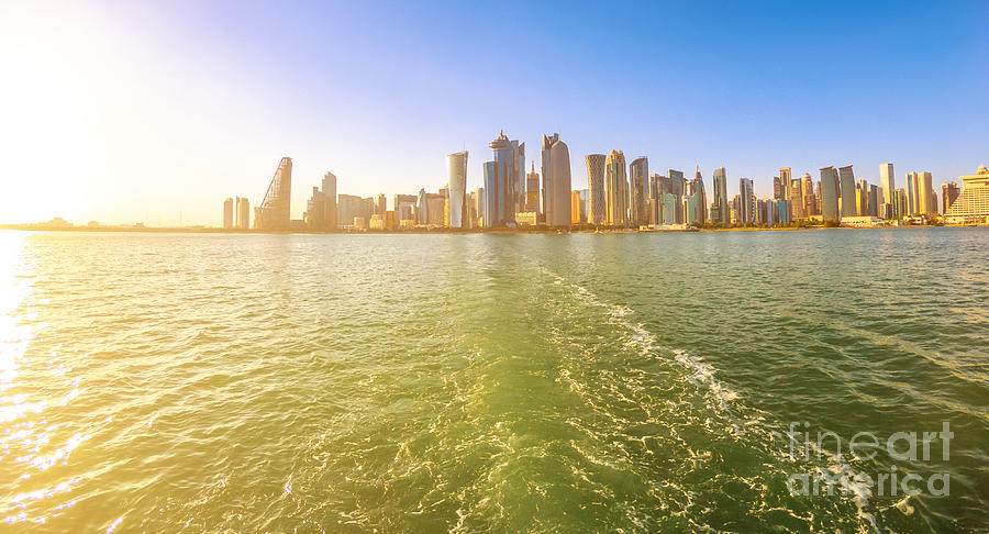Doha skyline from boat Photograph by Benny Marty