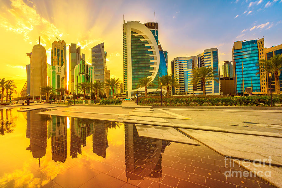 Doha West Bay sunset Photograph by Benny Marty