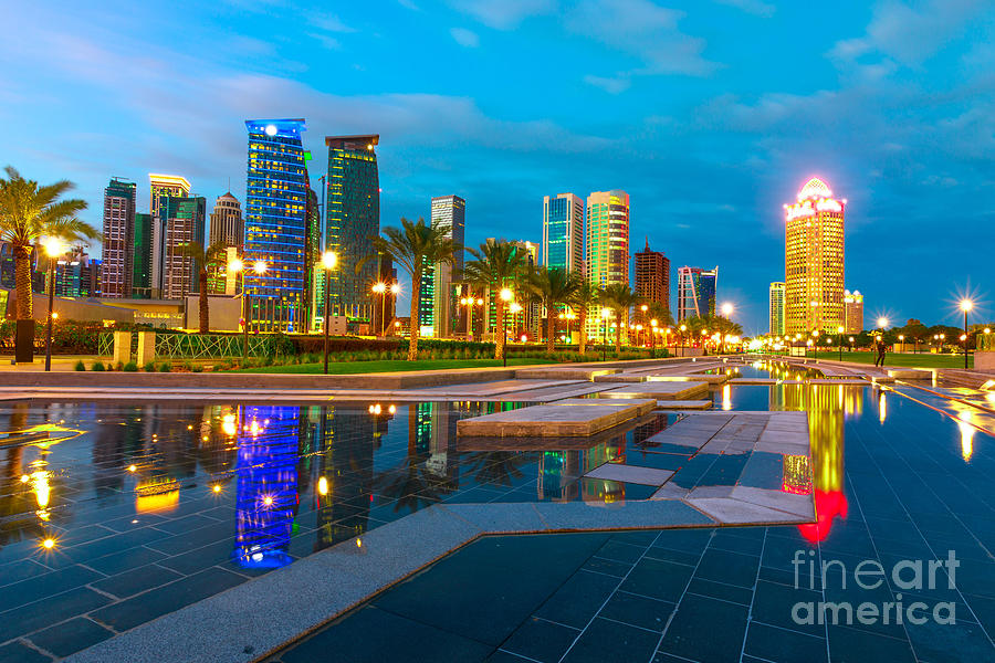 Doha West Bay twilight Photograph by Benny Marty