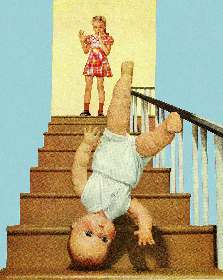 Fall Drawing - Doll Baby Falling Down The Stairs by CSA Images