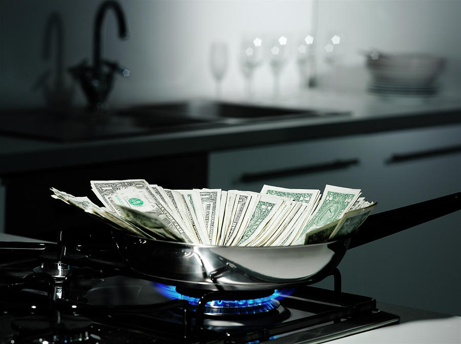 Dollar Bills In Frying Pan On Stove Photograph by Walter Zerla