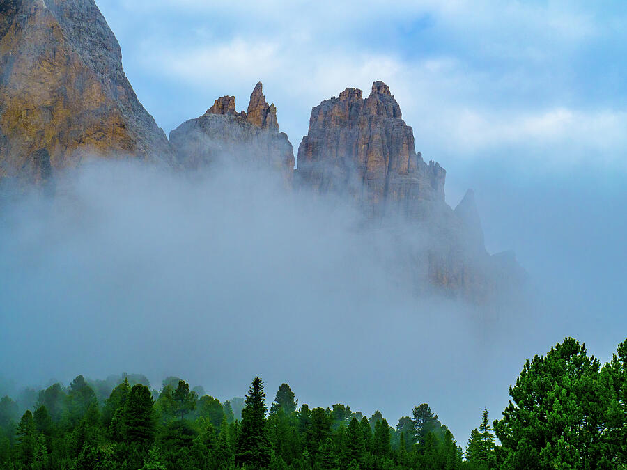 Dolomite Spires in the morning mist Photograph by Leslie Struxness