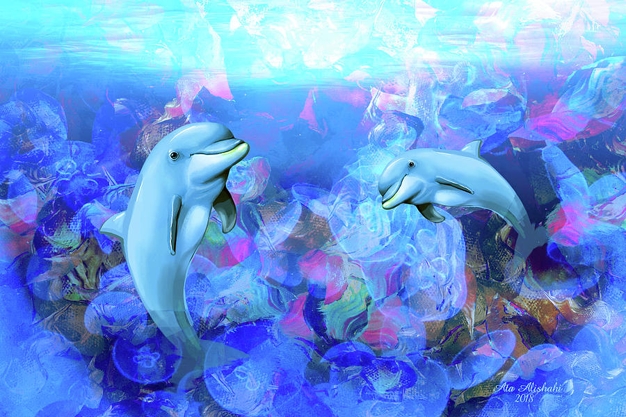 Dolphin Mixed Media - Dolphin Dance by Ata Alishahi