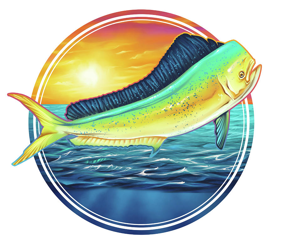 Sunset Digital Art - Dolphin Fish Illustration by Flyland Designs