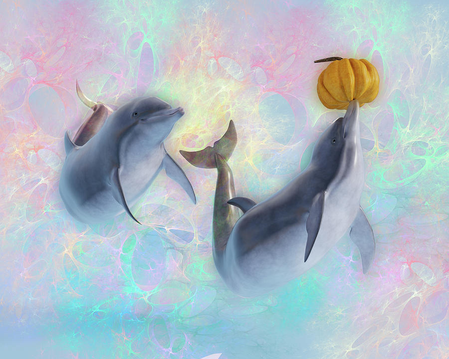 Dolphin Friends Playing With Pumpkins Digital Art