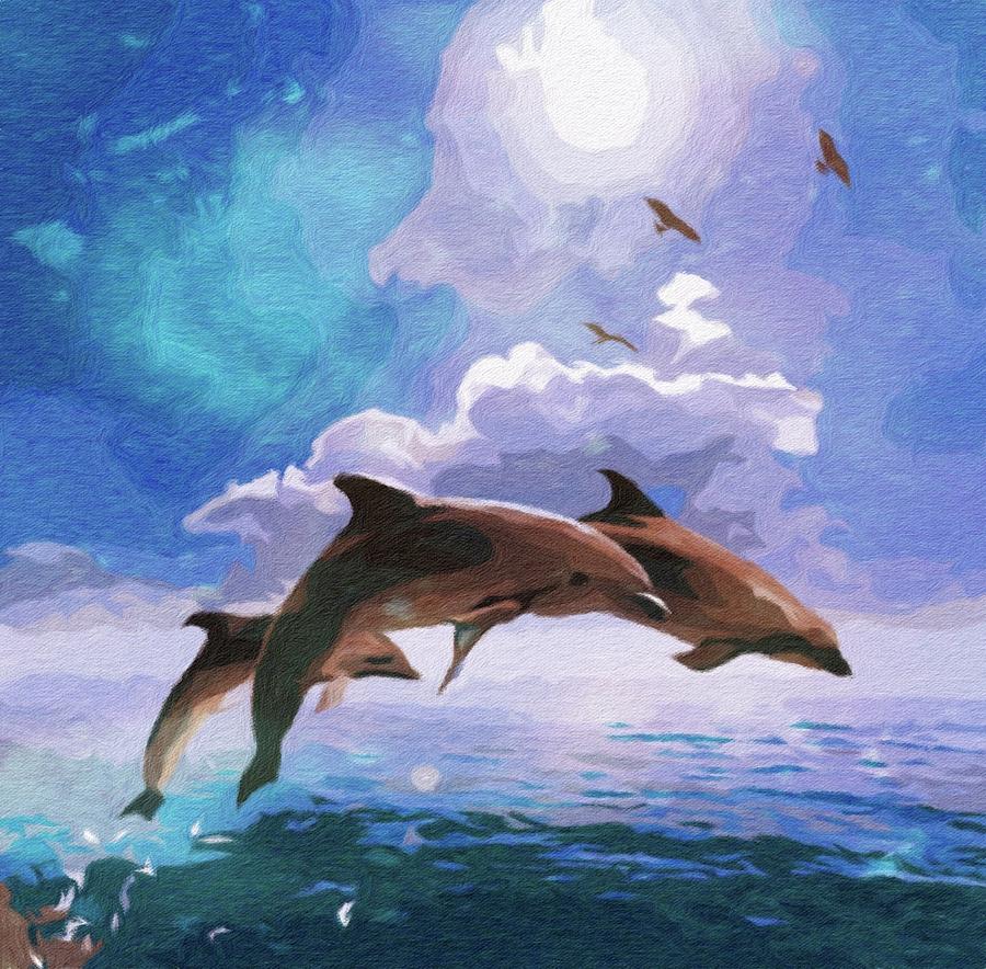 Dolphins  Digital Art by Lawrence Allen