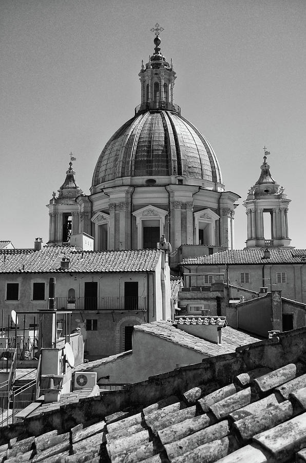 Dome of SantAgnese in Agone Over Tiled Rome Rooftops Black and  Photograph by Shawn OBrien