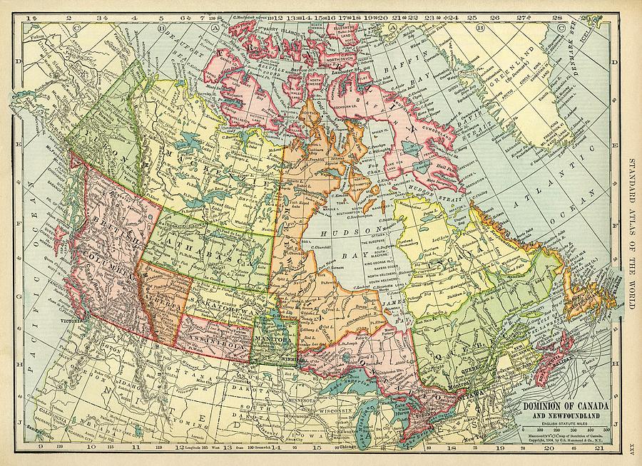 Dominion of Canada and Newfoundland - Old Cartographic Map - Antique ...