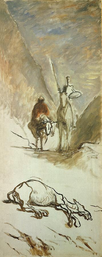 Honore Daumier Painting - Don Quijote and the dead mule, 1867. HONORE DAUMIER . by Honore Daumier -1808-1879-