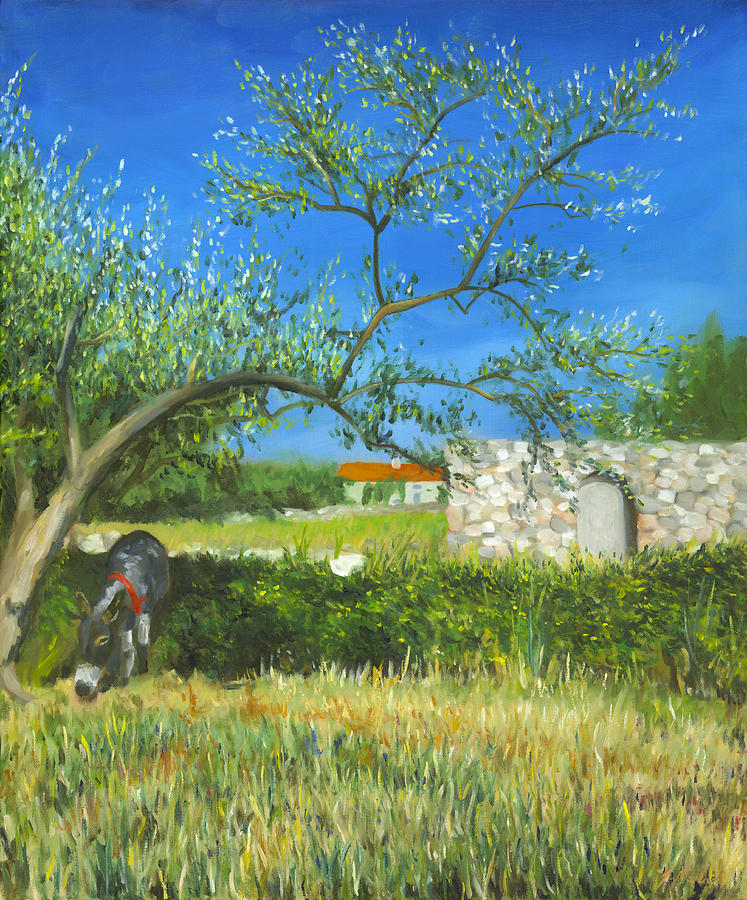 Donkey and Olive Tree Painting by Joe Maracic