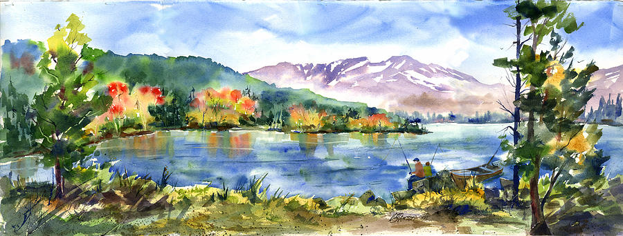 Donner Lake Fisherman Painting by Joan Chlarson