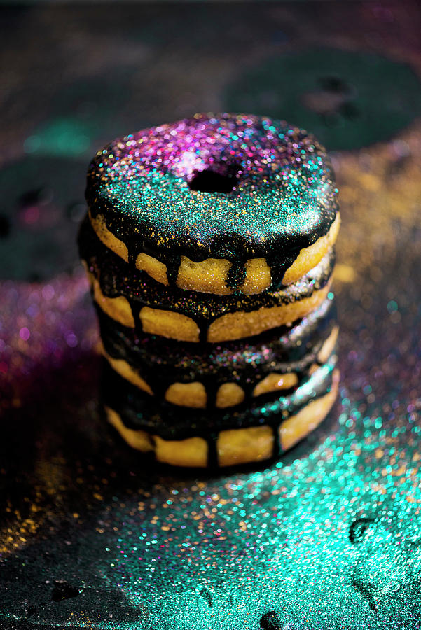 Donuts With A Chocolate Glaze And Glitter, Stacked Photograph by Hein Van Tonder