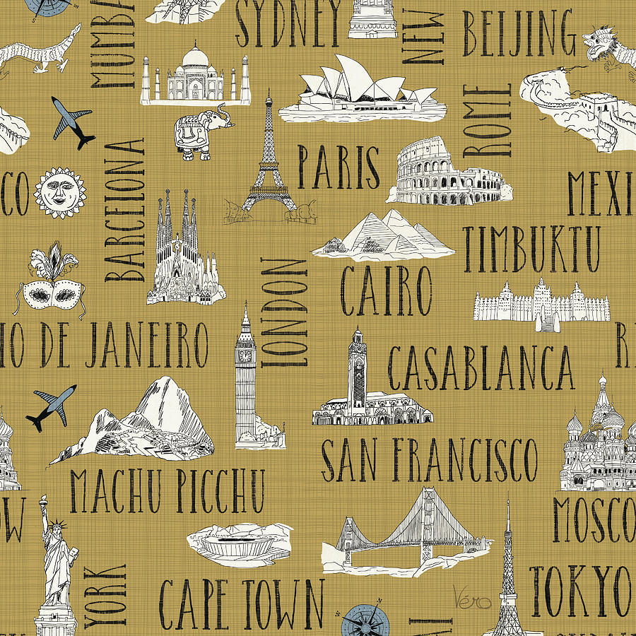 Casablanca Movie Mixed Media - Doodle Map Pattern Ic by Veronique Charron