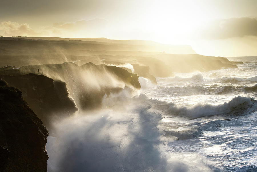 Nature Digital Art - Doolin Cliffs Getting Hit By Giant Storm, Doolin, Clare, Ireland by George Karbus Photography