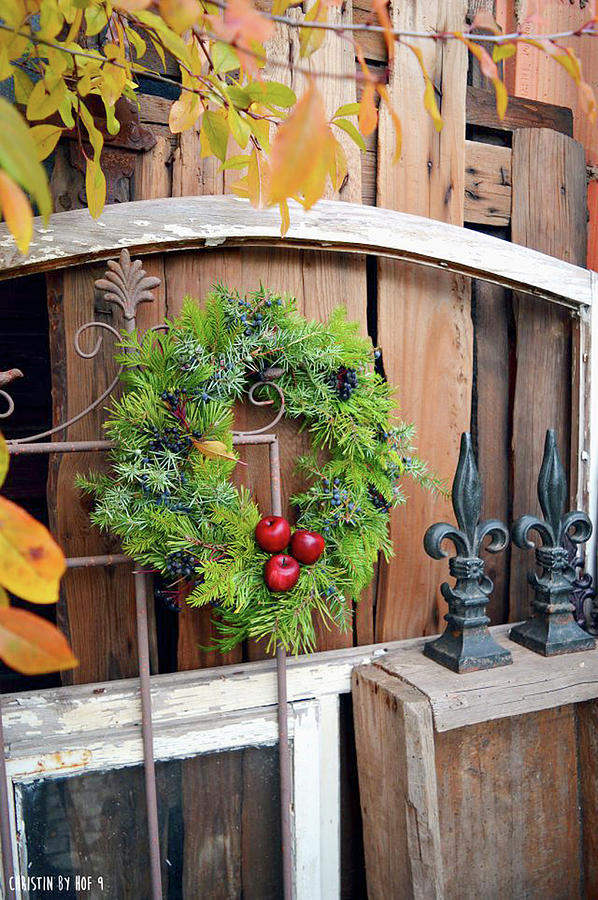 Door Wreath With Red Apples, Bound From Mixed Coniferous Green Photograph by Christin By Hof 9