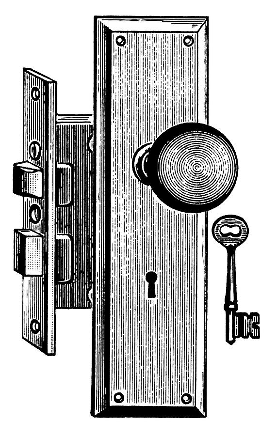 Black And White Drawing - Doorknob and Lock by CSA Images