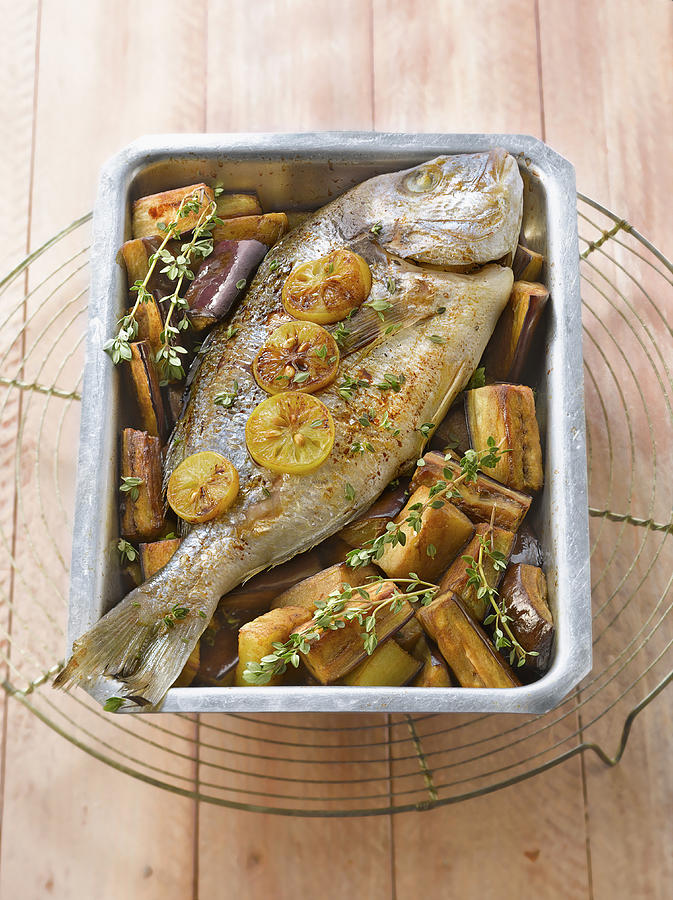 Dorade Au Four Aux Citrons Confits Et Aubergines Oven-baked Sea Bream ...