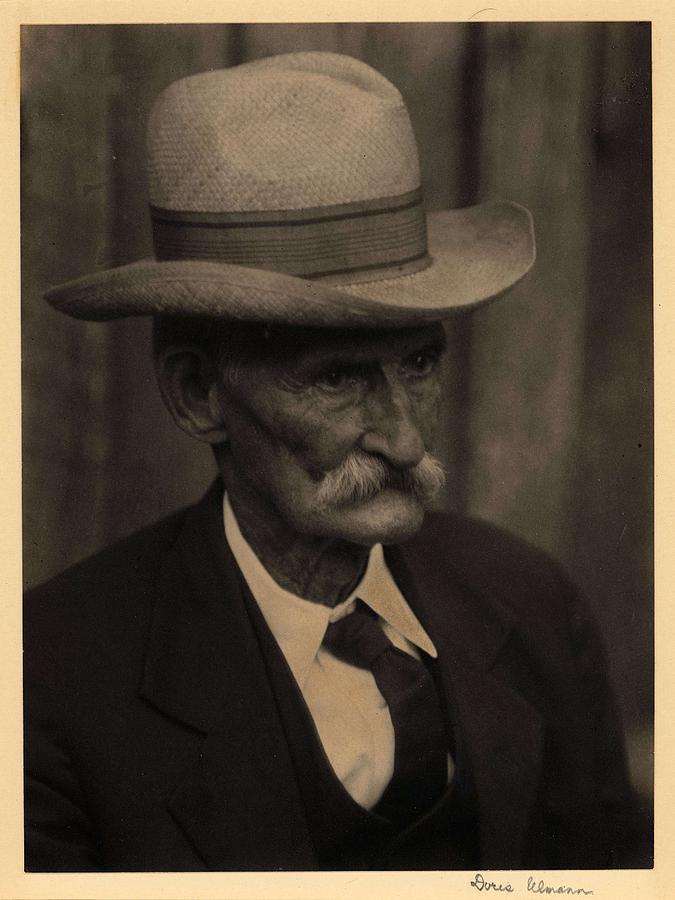 Portrait Painting - Doris Ulmann   1882-1934  Head shot of elderly man with mustache, in hat, suit, and tie 2 by Celestial Images