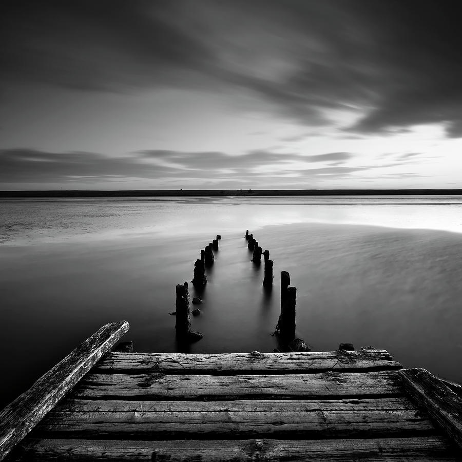 Black And White Photograph - Dorset Jetty by Rob Cherry