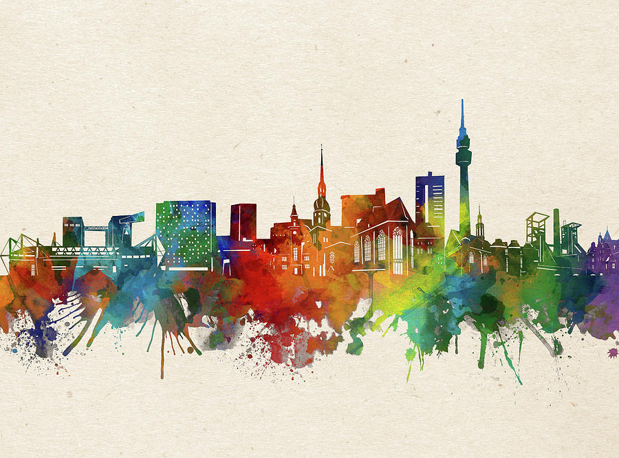 Dortmund Skyline Watercolor Digital Art