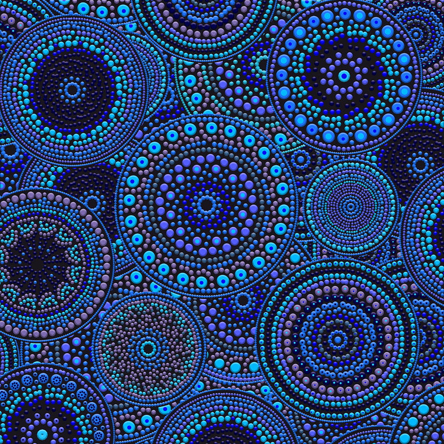 Dot Art Circles Blues Digital Art by Lioudmila Perry