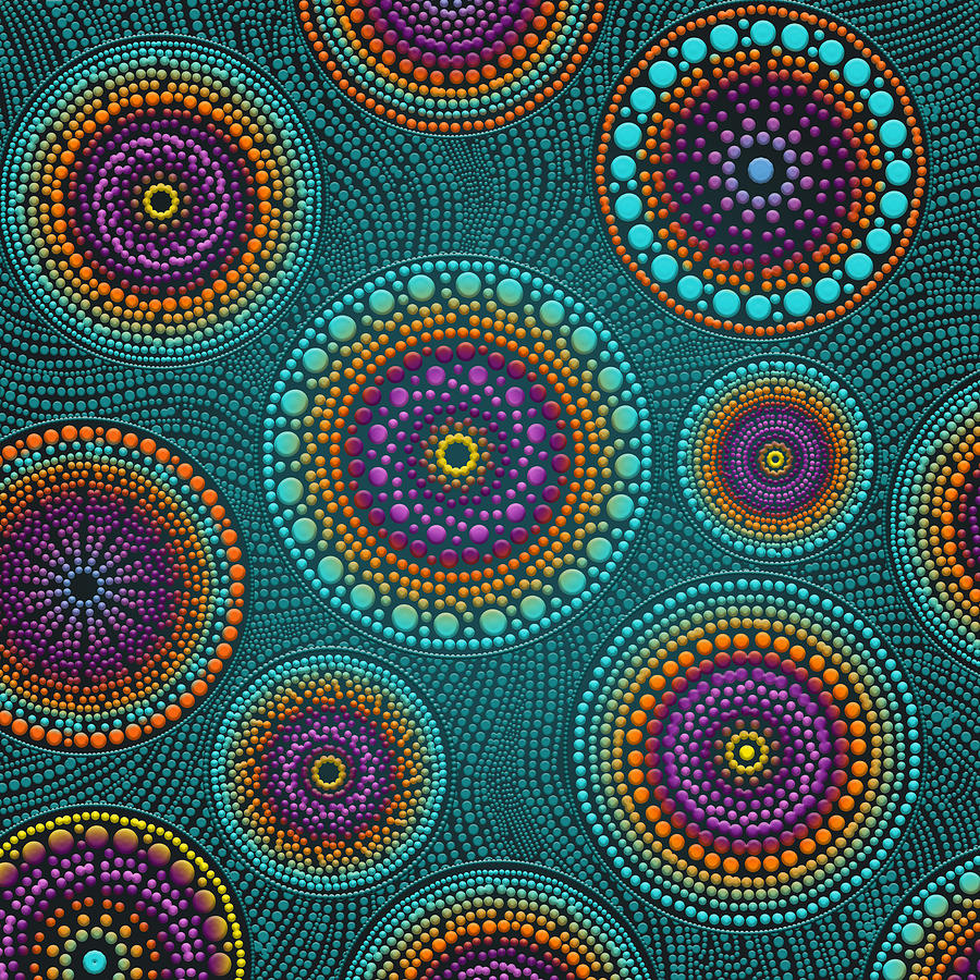 Dot Art Circles Teals and Purples #2 Digital Art by Lioudmila Perry