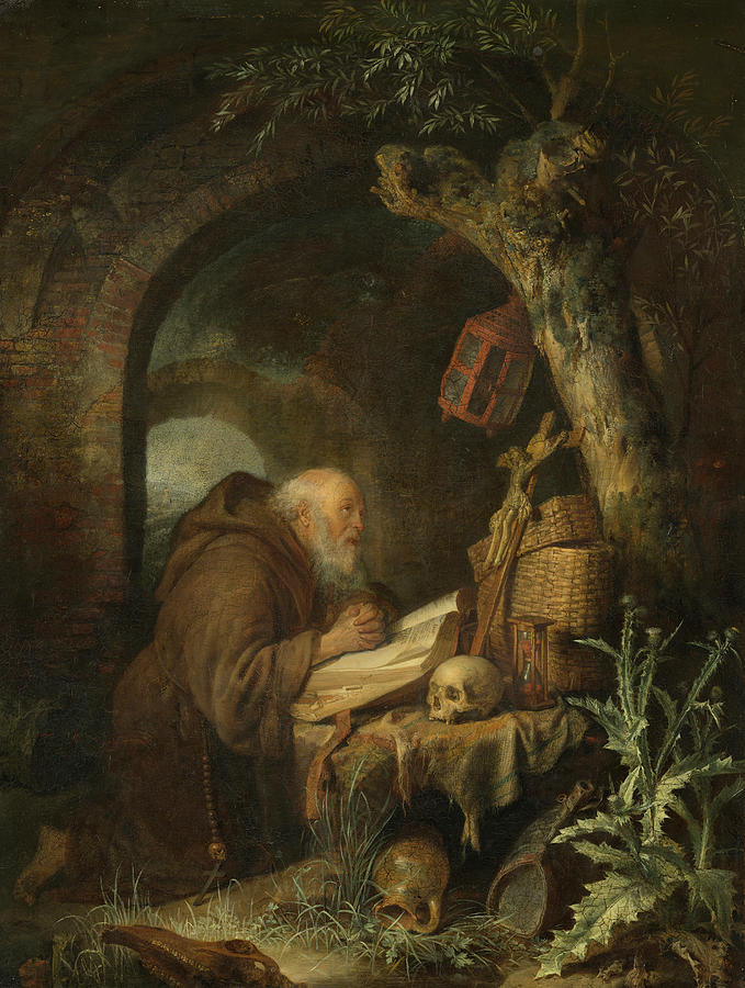 Book Painting - The Hermit, 1670 by Gerrit Dou
