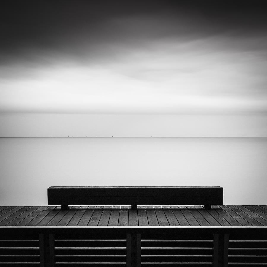 Black And White Photograph - Double Benches by Jacqueline Hammer