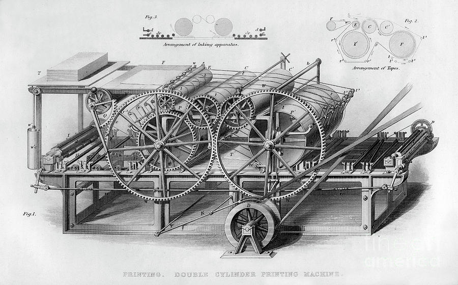 Double Cylinder Printing Machine, 1866 Drawing by Print Collector