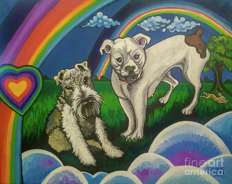 Double Dog Portrait Double Rainbows Painting by Genevieve Esson