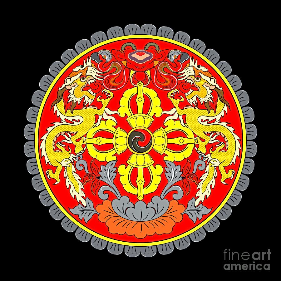 Double Dragons National Emblem the Kingdom of Bhutan Digital Art by Peter Ogden