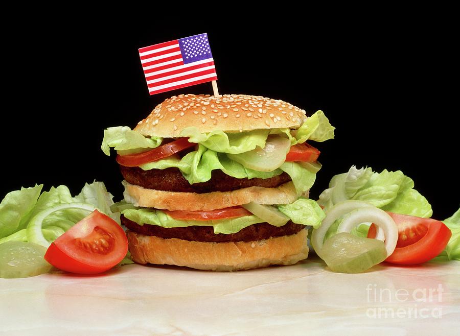 Double Hamburger With American Flag Photograph by Erika Craddock/science Photo Library