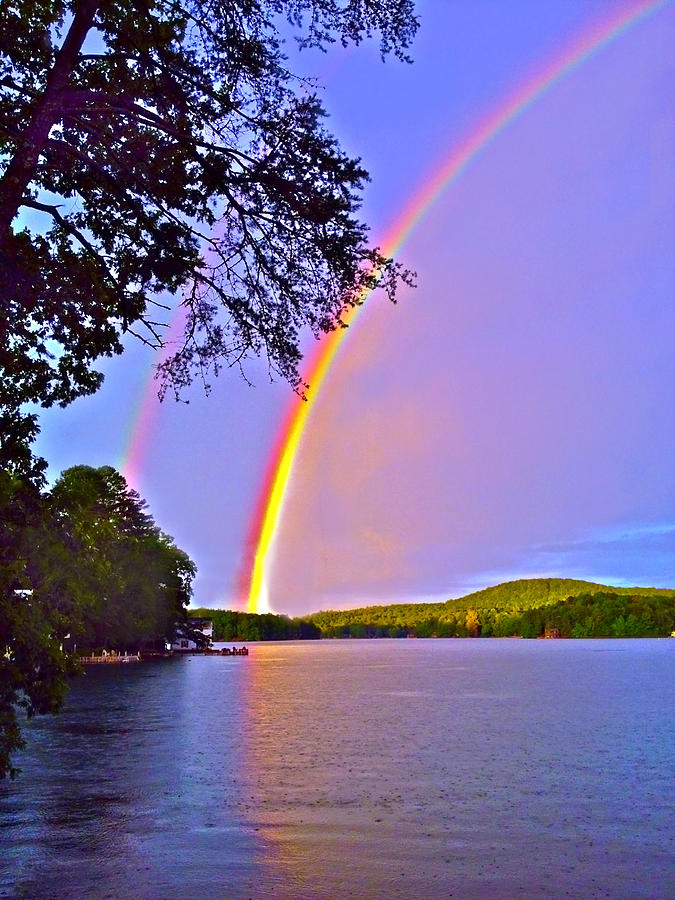 Double Rainbow Across A Lake Photograph